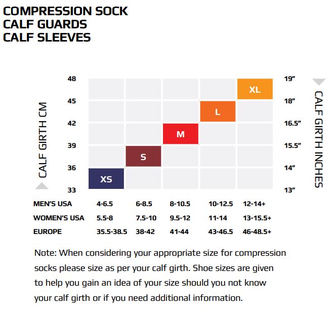 2XU Calf Sleeves Size Guide